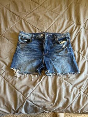 American Eagle Outfitters Frayed Hem Denim Shorts in Blue